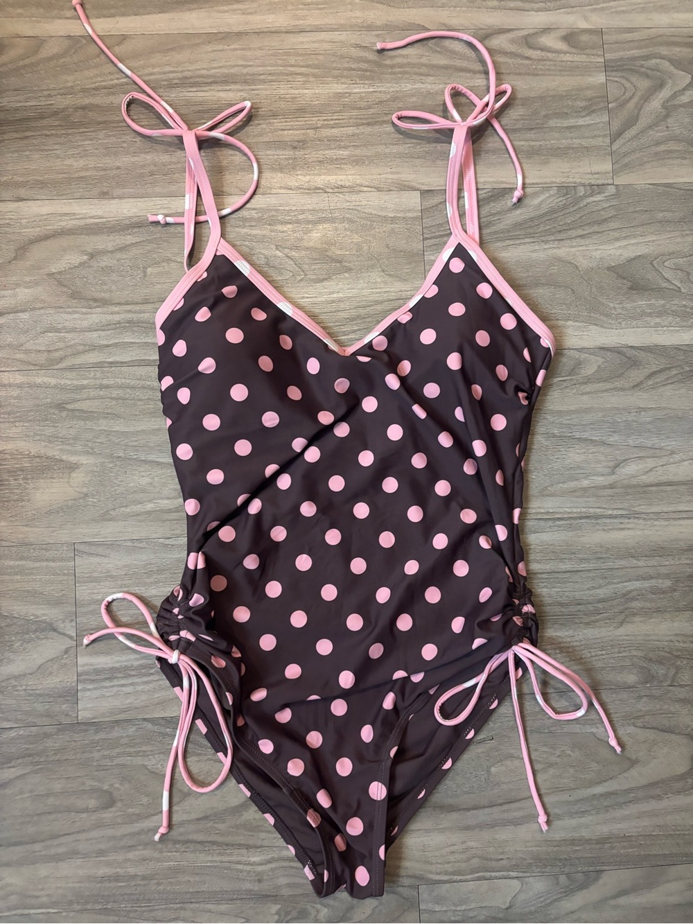 Polka Dot One-Piece Swimsuit with Pink Trim
